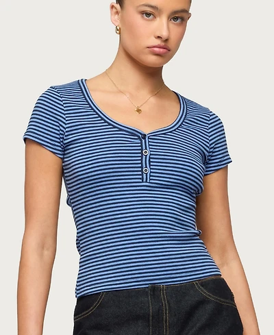 Women's Kady Striped Henley T Shirt