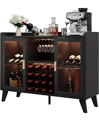 gaomon 47" Wine Bar Cabinet with Led Lights Modern Liquor Cabinet with Wine Racks & Glass Holders Freestanding Kitchen Buffet Sideboard Storage S