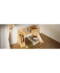 Streamdale Furniture Twin over Full Bunk Bed with Storage Stairs, Shelf, Slide & Wardrobe
