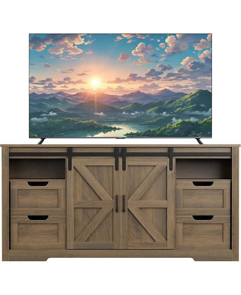 gaomon Farmhouse Tv Stand for Up to 70 TVs, 66 Entertainment Center w/4 Drawers & Sliding Barn Door