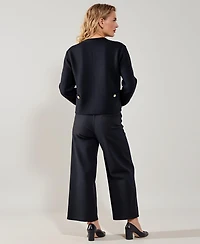 Modenaire Women's Textured Knit Cardigan with Button Front and Patch Pockets