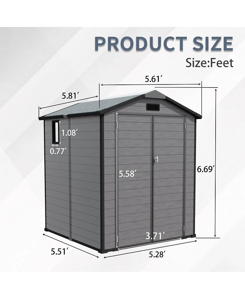Streamdale Furniture 6x6 Ft Plastic Outdoor Storage Shed - Lockable Resin Tool Shed