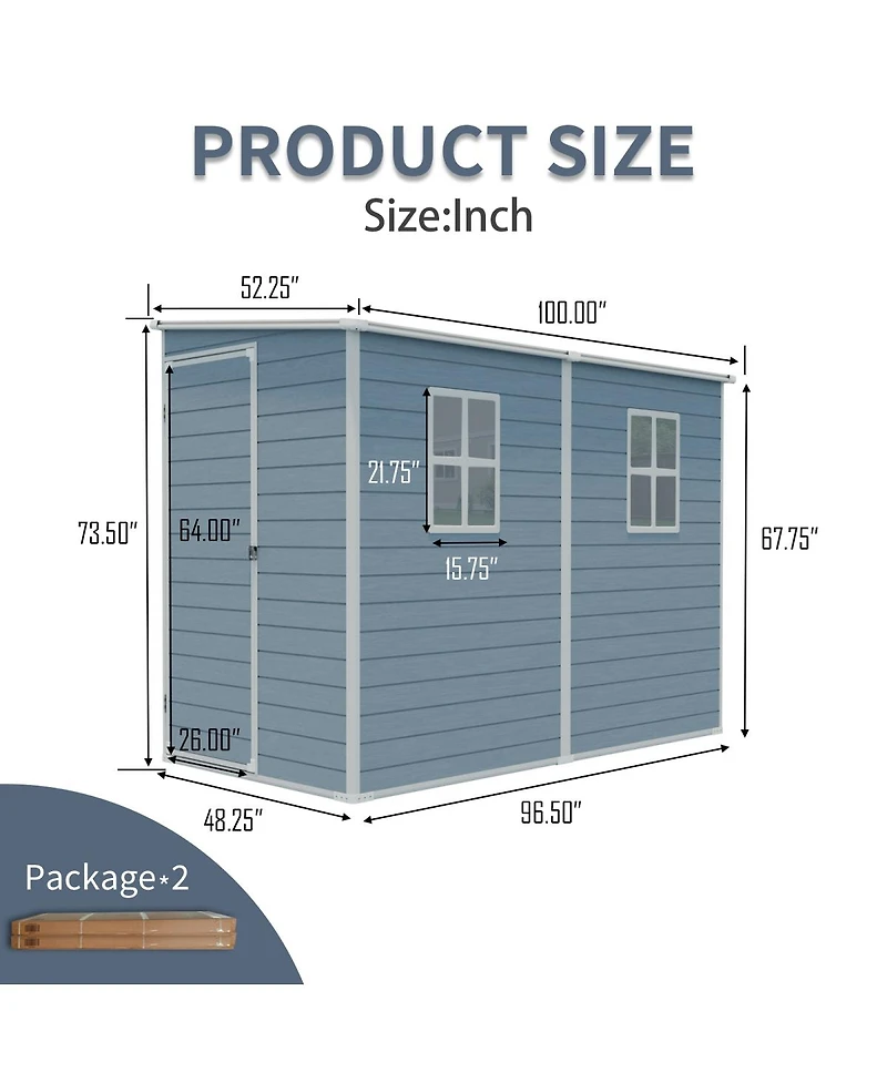 Streamdale Furniture 4x8ft Outdoor Resin Storage Shed with Two-Window, Waterproof, Lockable Doors