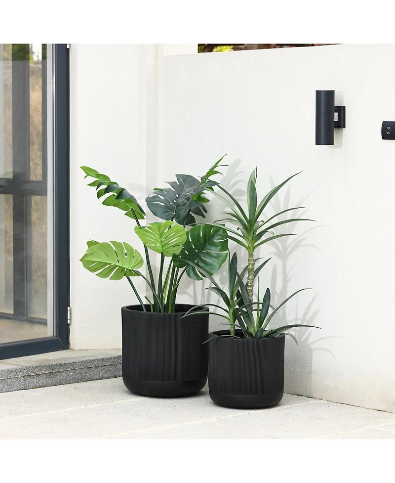 LuxenHome 14.8-Inch Round Stripes MgO Planter