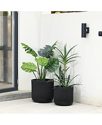 LuxenHome 14.8-Inch Round Stripes MgO Planter