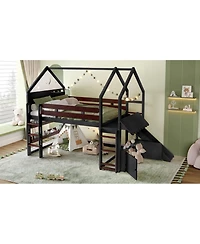 Streamdale Furniture Loft Bed with Bookshelf, House-Shaped with Slide