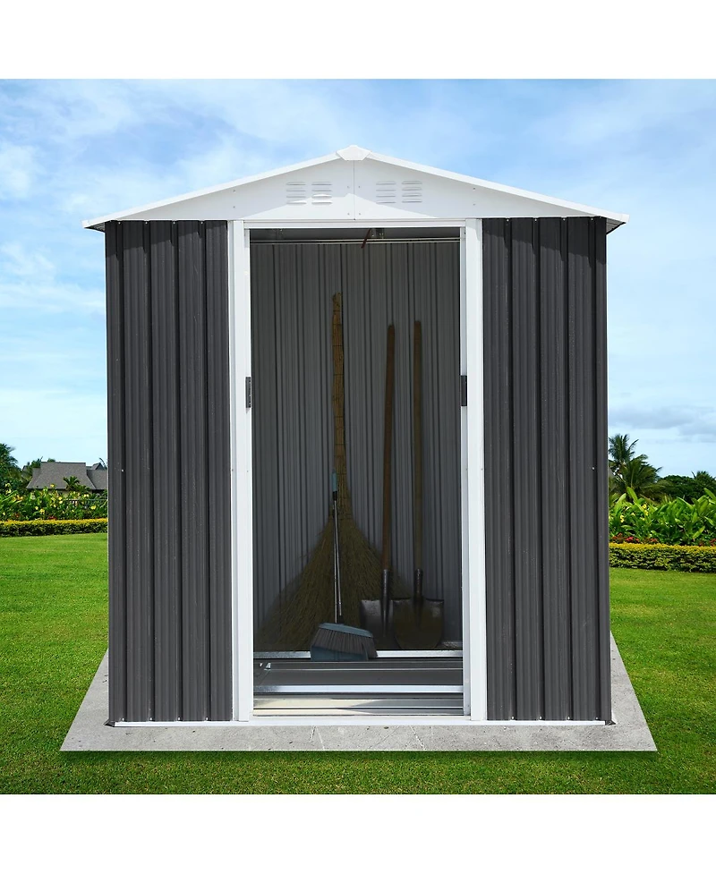 Streamdale Furniture Waterproof Outdoor Bike Storage Shed 6x9FT Grey Apex Roof Aluminum Frame