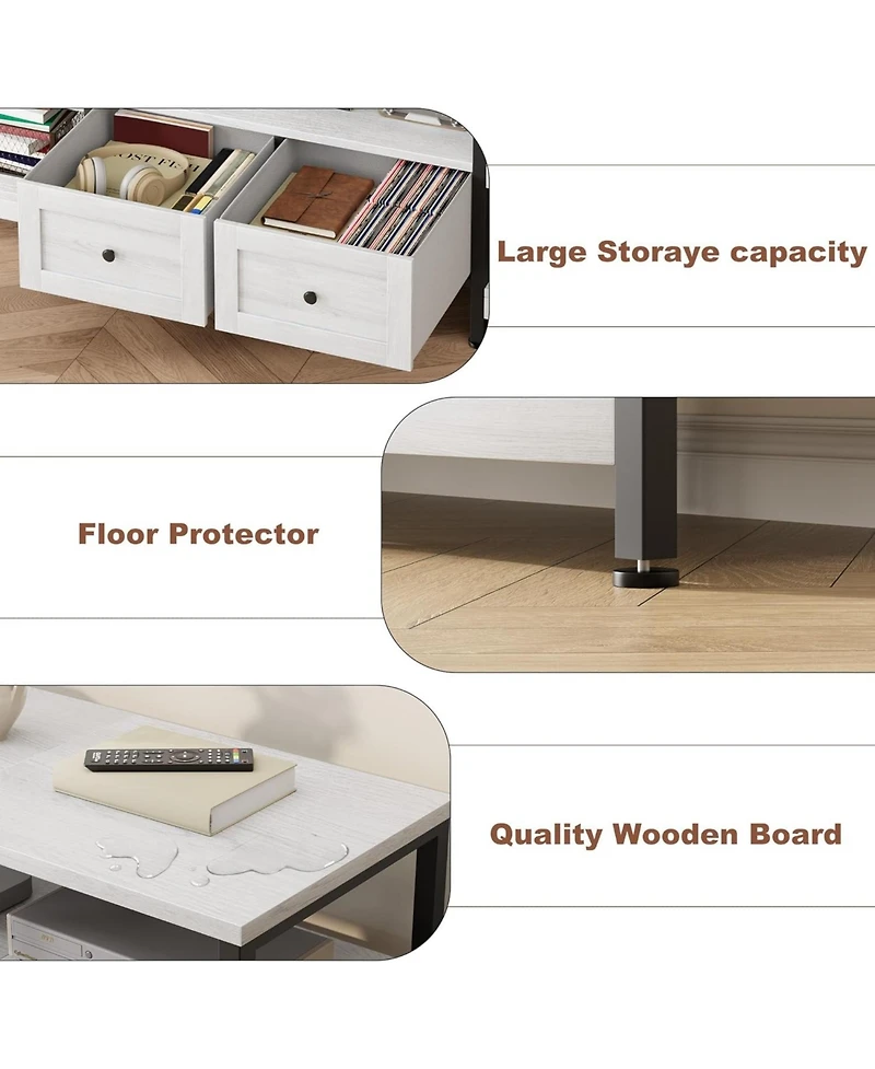 gaomon Modern-Industrial Tv Stand with 2 Fabric Drawers, Entertainment Center for TVs