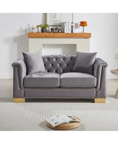 Streamdale Furniture 62" Velvet Chesterfield Sofa, Classic Modern Two Seater