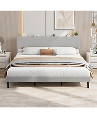 Gaomon Bed Frame with Usb Charging Station, Corduroy Upholstered Platform Adjustable Storage Headboard