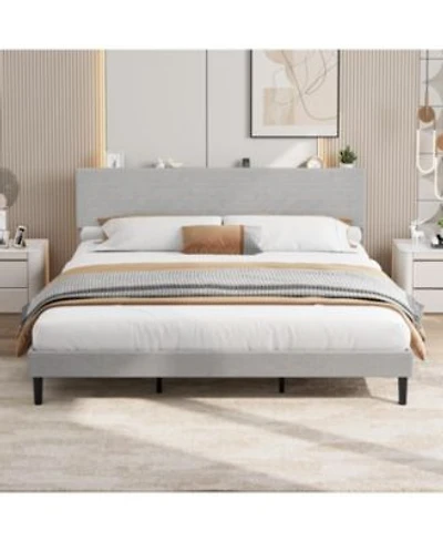 Gaomon Size Bed Frame With Usb Charging Station Corduroy Upholstered Platform Bed Frame With Adjustable Storage Headboard Wooden Slats Support