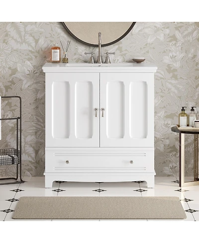 Sillysis 30" Bathroom Vanity with Integrated Sink, Solid Wood & Mdf Cabinet, Adjustable Shelf, Modern Storage