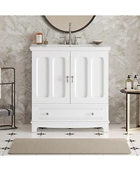 Sillysis 30" Bathroom Vanity with Integrated Sink, Solid Wood & Mdf Cabinet, Adjustable Shelf, Modern Storage