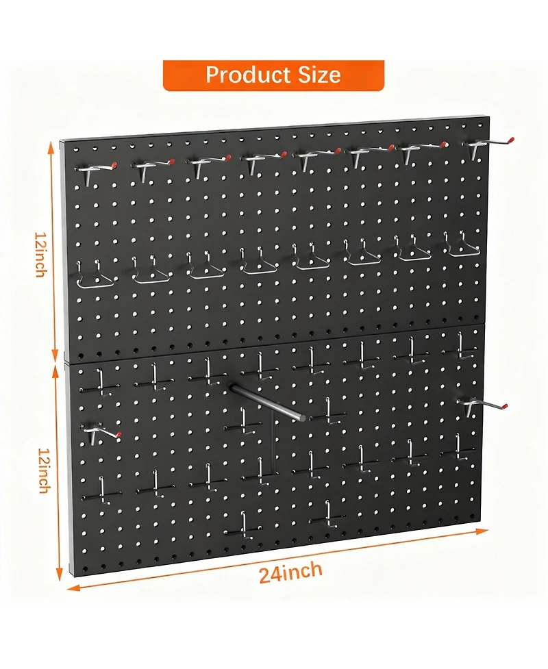 Yigii Modular Steel Pegboard Tool Organizer, 2 Panels, 68 Hooks, Space & Time Saver