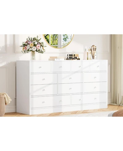 gaomon Drawer Dresser for Bedroom, 61 in Long Modern Black Dresser Tv Stand with Charging Station, Large Wooden Chest Od Drawers for Nursery, Closet