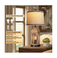 Sofucor 26-inch Table Lamp for Living Room, Farmhouse Lamps Set of 2 with Usb A+C and Nightlight