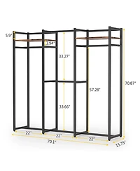 Rainsken Heavy Duty Garment Rack, Large Metal Clothing Rack, Freestanding Closet Organizer with Shelves and Hanging Rod for Hallway, Bedroom