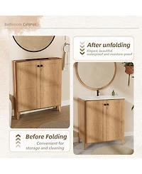 Sillysis 29" Antique Bathroom Vanity with Sink, Quick-Install Folding Storage, Eco Mdf Matte 3D Embossed Finish, Large Capacity