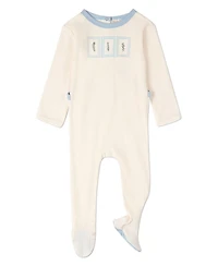 MeMoi Baby Boys Ribbed Cotton-Blend Embroidered Footie