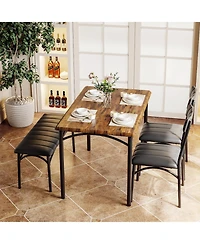 gaomon 4 Piece Rustic Upholstered Dining Set – Table, Chairs & Bench