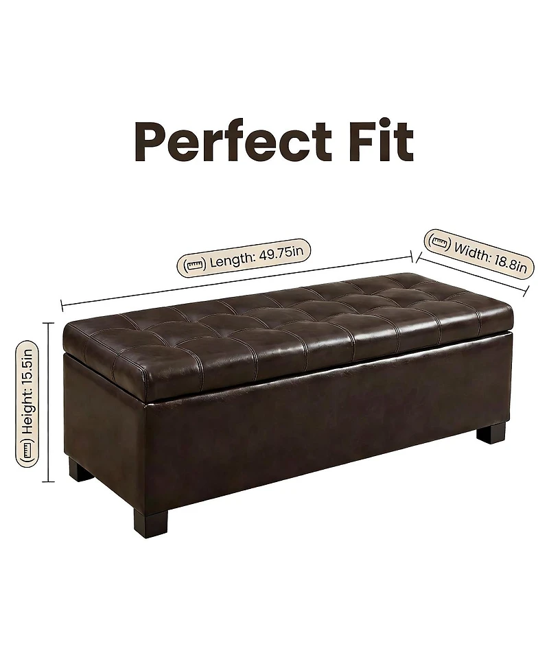 Streamdale Furniture Storage Ottoman Bench, Tufted Entryway, 49.75", Hinges, Wooden Legs