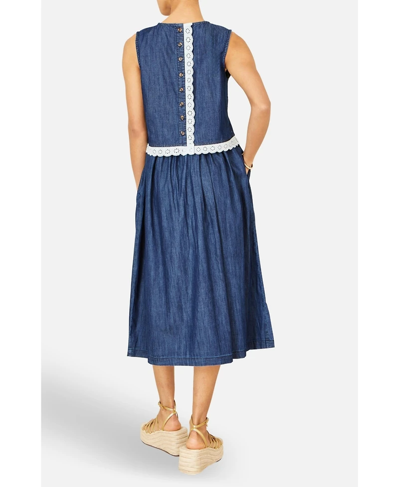 Yumi Women's Denim Chambray Gathered Midi Skirt