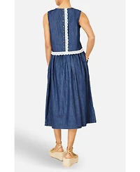 Yumi Women's Denim Chambray Gathered Midi Skirt
