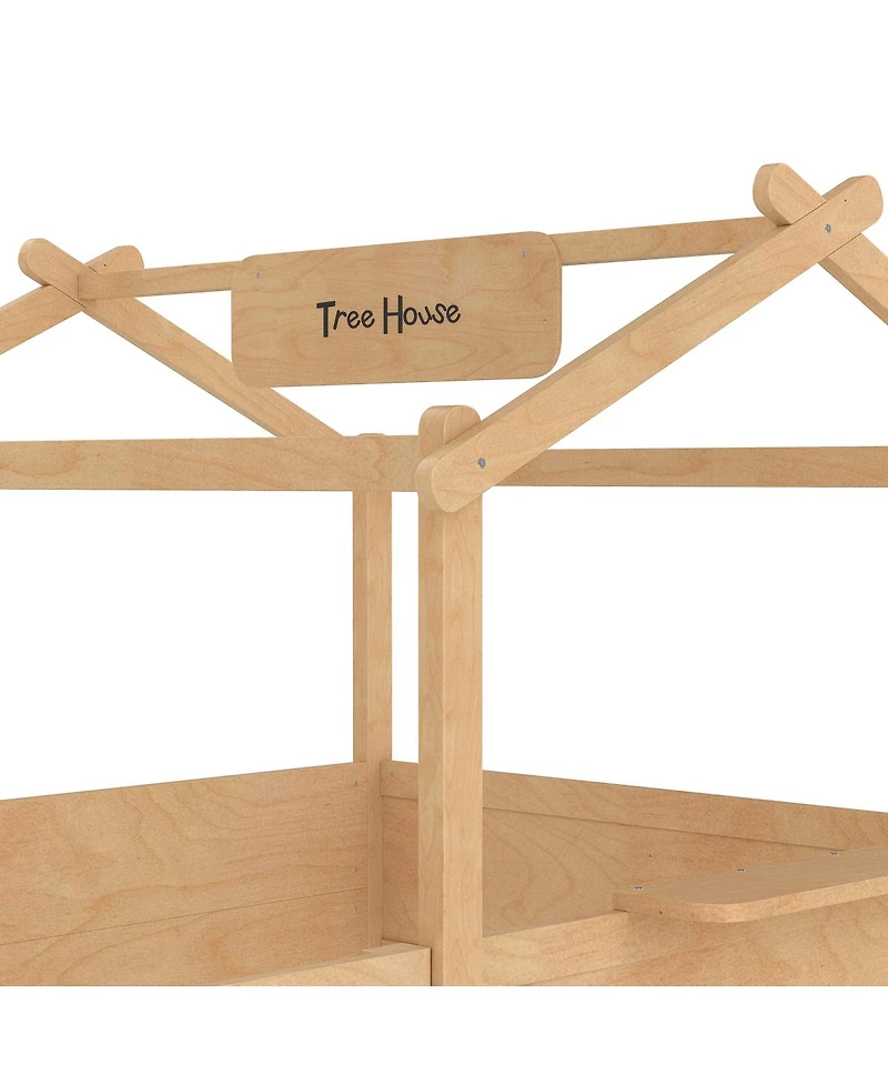 Streamdale Furniture Full Size Floor Bed with Guardrails, Roof, Tray & Signboard