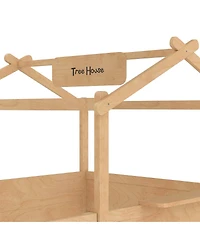 Streamdale Furniture Full Size Floor Bed with Guardrails, Roof, Tray & Signboard