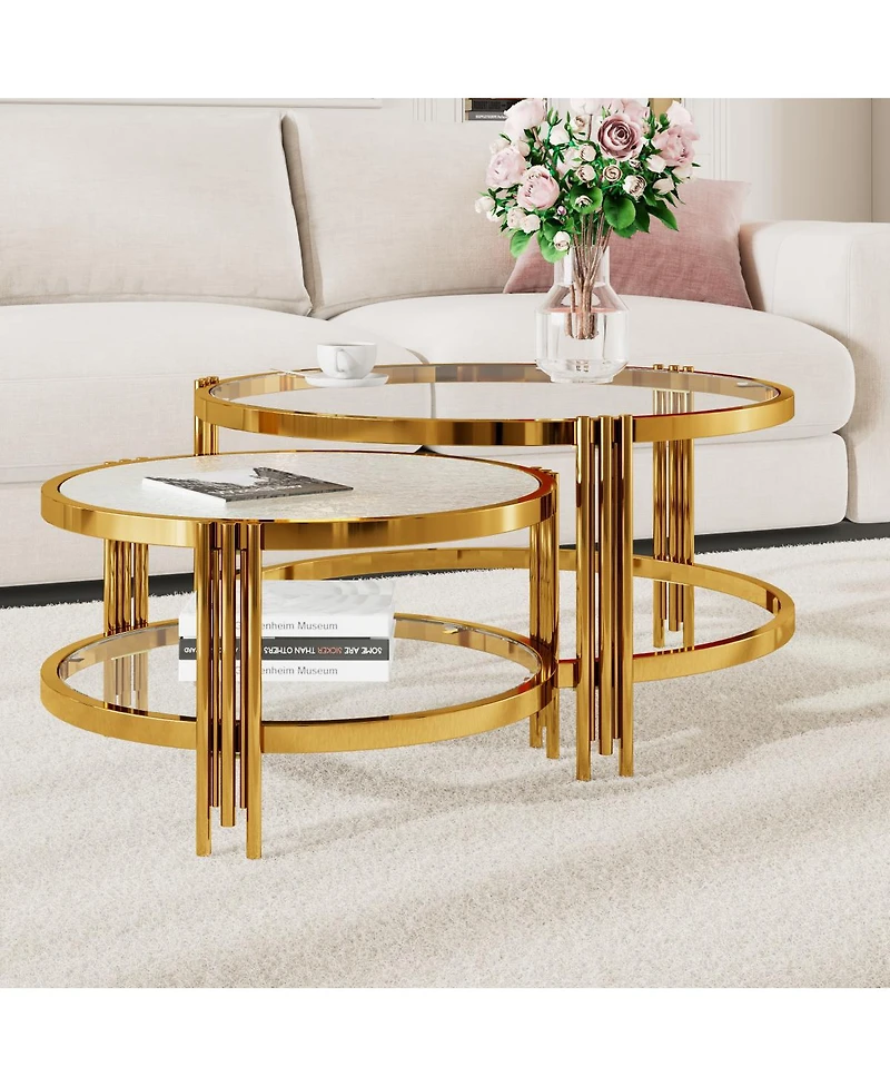 Streamdale Furniture Modern 2-Piece Gold Textured Glass Coffee Table Set