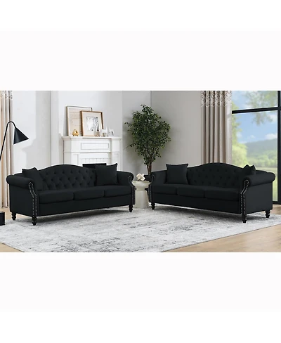 Streamdale Furniture 79" Chesterfield Velvet Sofa for Living Room, 3 Seater Tufted Couch
