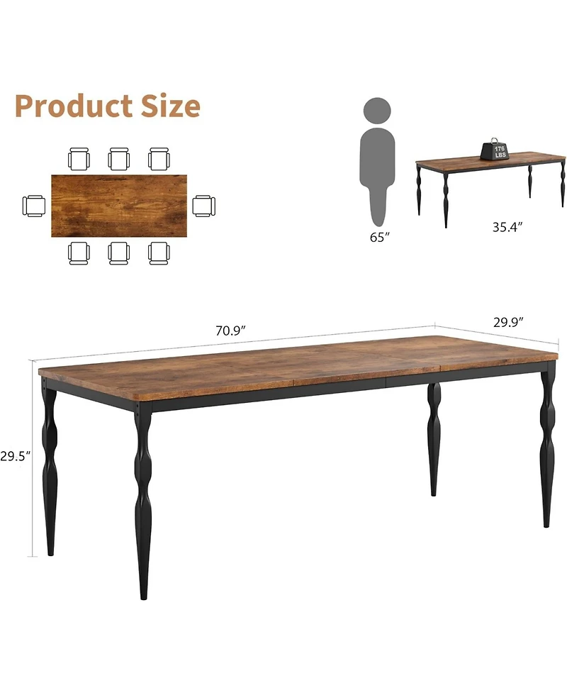 gaomon 71 Inch Rectangular Dining Table for 6 Rustic Farmhouse Kitchen Table with Large Tabletop Long Wooden Dining Room Table with Heavy Duty Legs