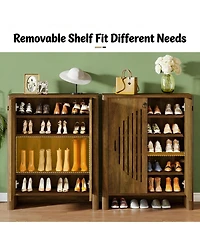 Rainsken Shoe Cabinet with Doors, 5-Tier Shoe Storage Rack with Black Handle, Circular Louvered Door Design, Shoe Organizer for Entryway, Living Room