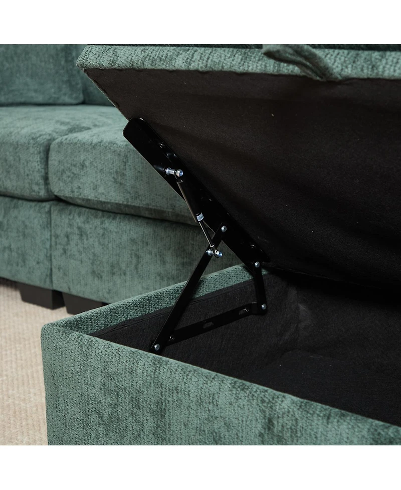 Streamdale Furniture Modern Storage Sofa with Dual Usb, 2 Side Pockets, Ottoman Storage Bench