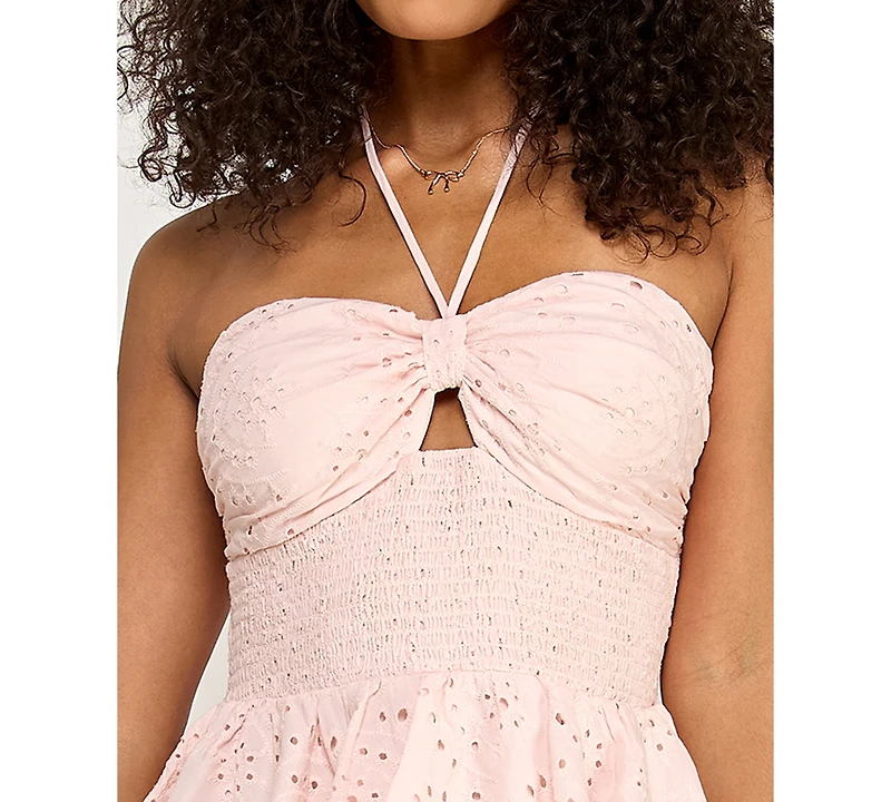 Juniors' Smocked Eyelet Halter Dress, Created for Macy's