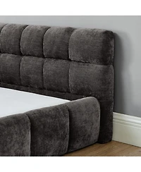 Streamdale Furniture King size Chenille Upholstered Platform Bed Frame with Headboard