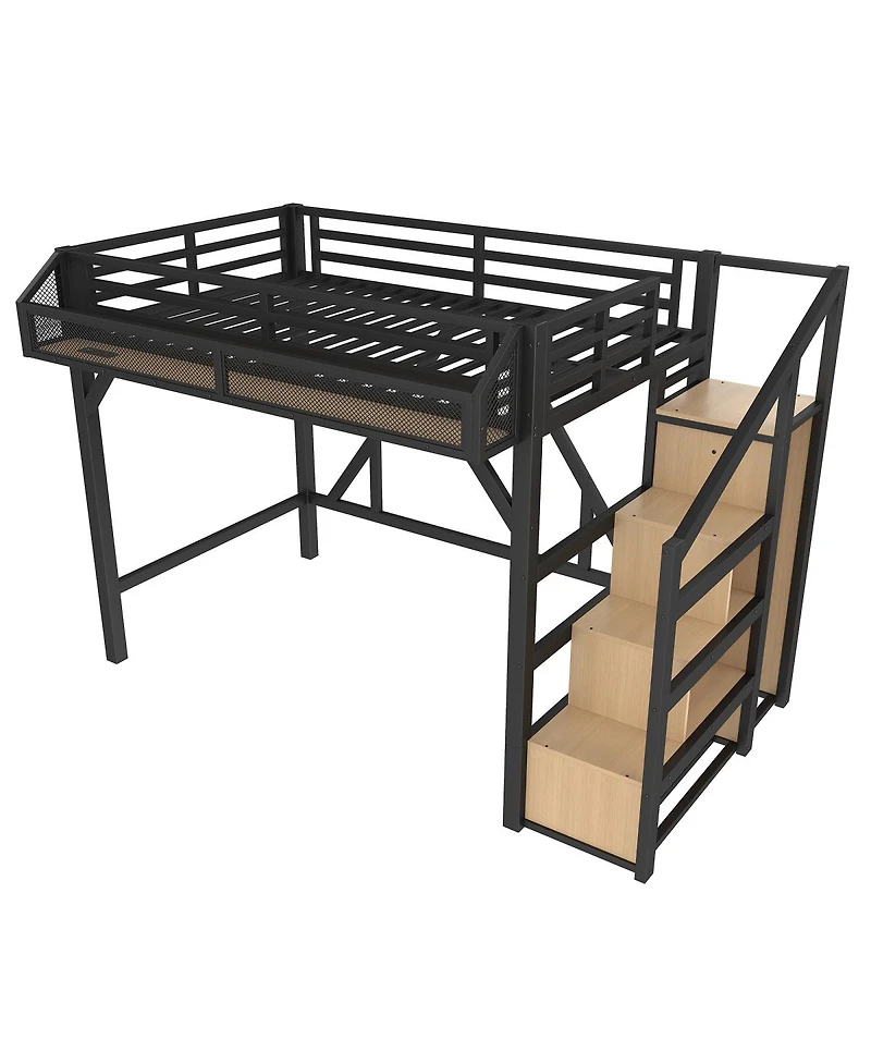 Streamdale Furniture Twin Loft Bed with Storage Stairs, Shelves, Wardrobe, Usb