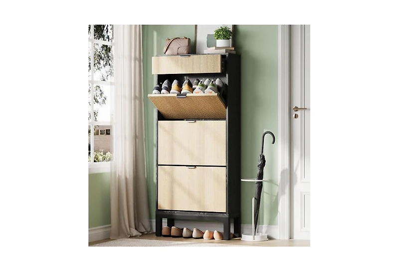 gaomon Freestanding Fluted Entryway Shoe Cabinet