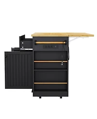 Streamdale Furniture 48" Large Kitchen Island with Drop Leaf, Power Outlet, Storage, Black