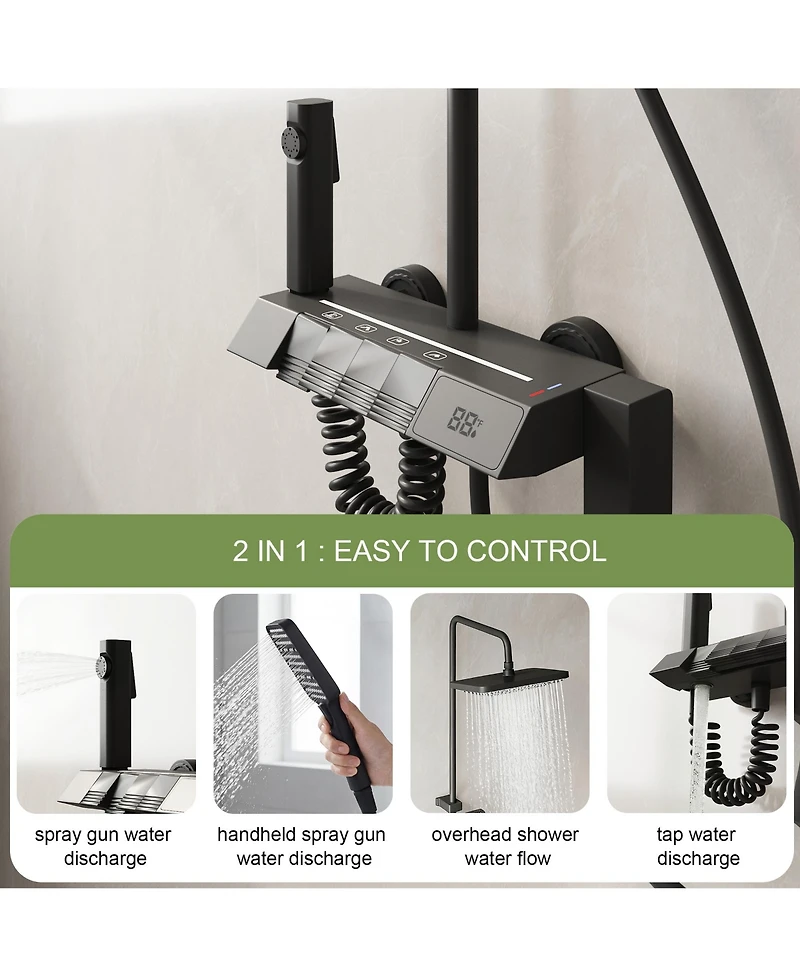 Lalahoo 3-Spray Rain Shower Faucet 2.5 Gpm with Handheld Shower Combo Kit, 11.81 in. Rain Shower Head