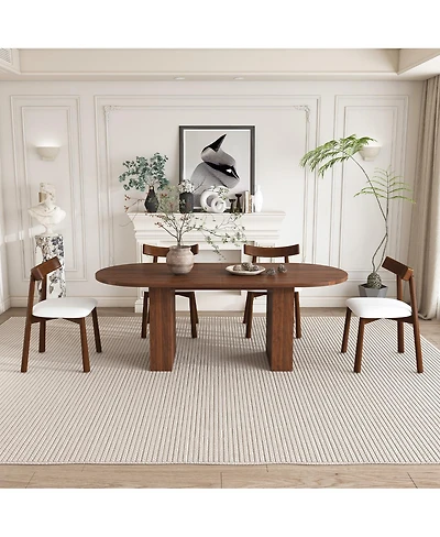 Streamdale Furniture Oval Dining Table Set for 6 with 4 Chairs, Walnut Veneer, Farmhouse Style