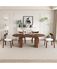 Streamdale Furniture Oval Dining Table Set for 6 with 4 Chairs, Walnut Veneer, Farmhouse Style
