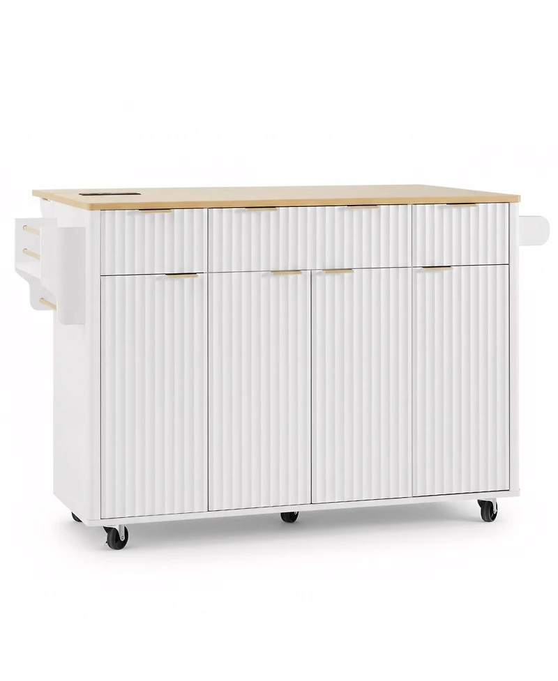 Streamdale Furniture Fluted Kitchen Island with Storage, Drop Leaf, Power Outlet, 4 Doors, 3 Drawers