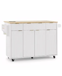 Streamdale Furniture Fluted Kitchen Island with Storage, Drop Leaf, Power Outlet, 4 Doors, 3 Drawers