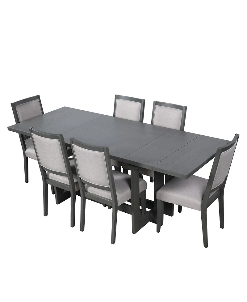 Streamdale Furniture Rustic 82" Extendable Dining Table Set with 6 Upholstered Chairs