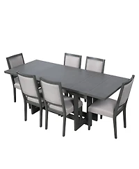 Streamdale Furniture Rustic 82" Extendable Dining Table Set with 6 Upholstered Chairs