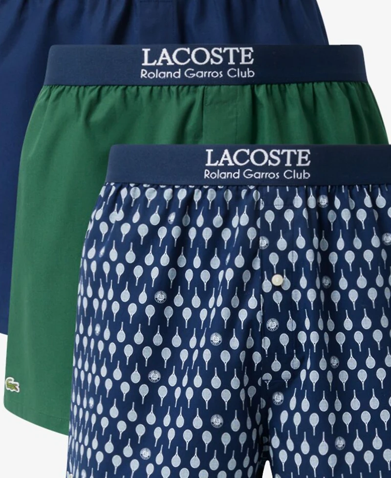 Lacoste Men's Straight-Fit Woven Boxers, 3-Pack