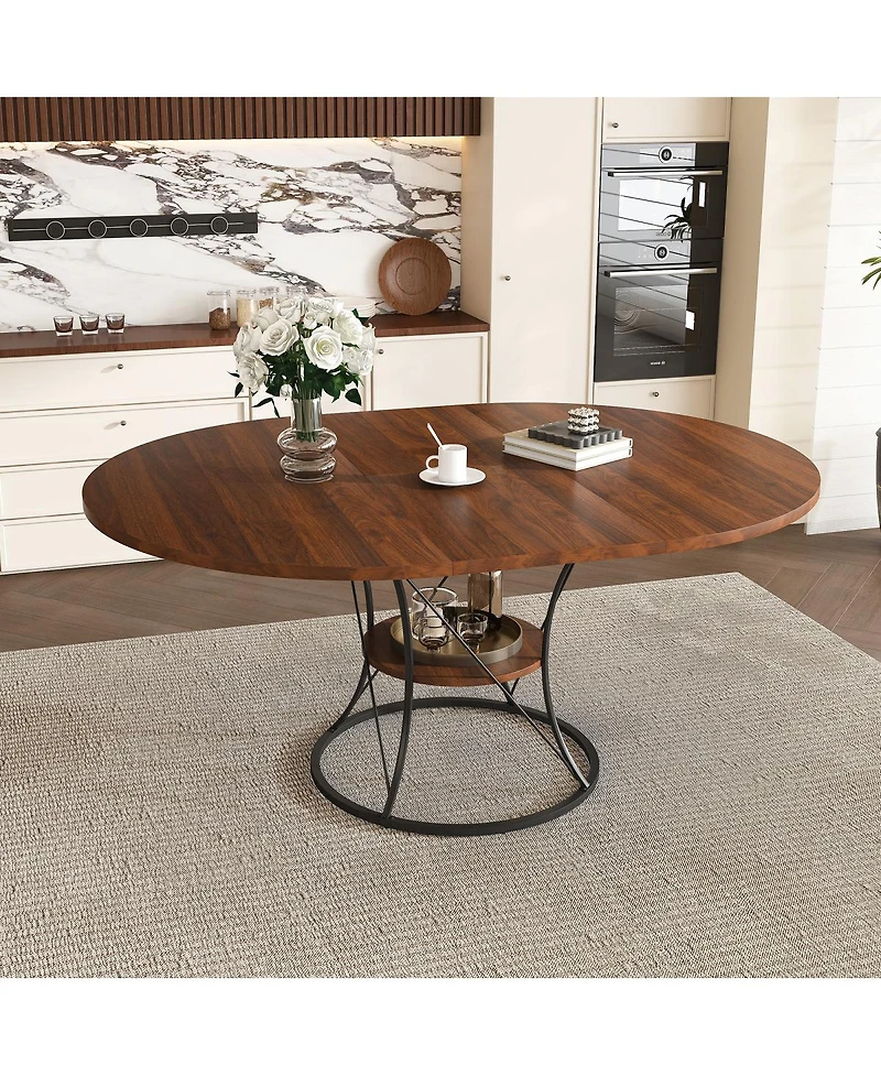 Streamdale Furniture 43" Round Expandable Farmhouse Dining Table with Storage Shelf (No Chairs)