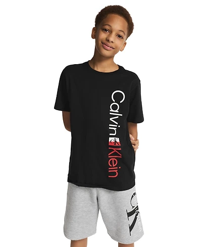 Calvin Klein Boys' 8-20 Vertical Ck Short-Sleeve Crewneck T-Shirt