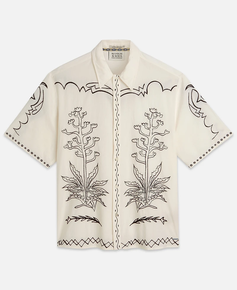 Scotch & Soda Men's Embroidered Seersucker Relaxed-Fit Short-Sleeve Shirt